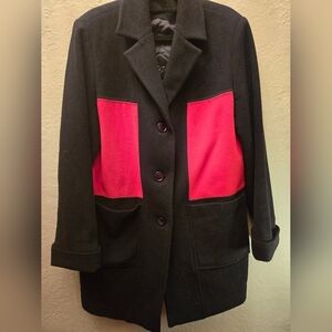 BAGI’S Wool Coat Black Red Colorblock Long Jacket EU 44